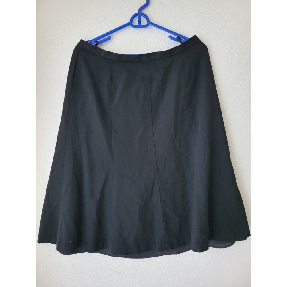 Talbots 98% Wool Black A-Line Skirt Petites 12W Stretch Lined Knee Length